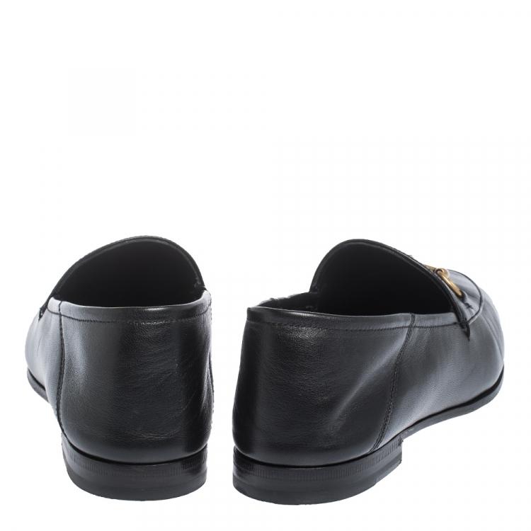 Pre Owned Gucci Black Leather Jordaan Horsebit Loafers Size 40