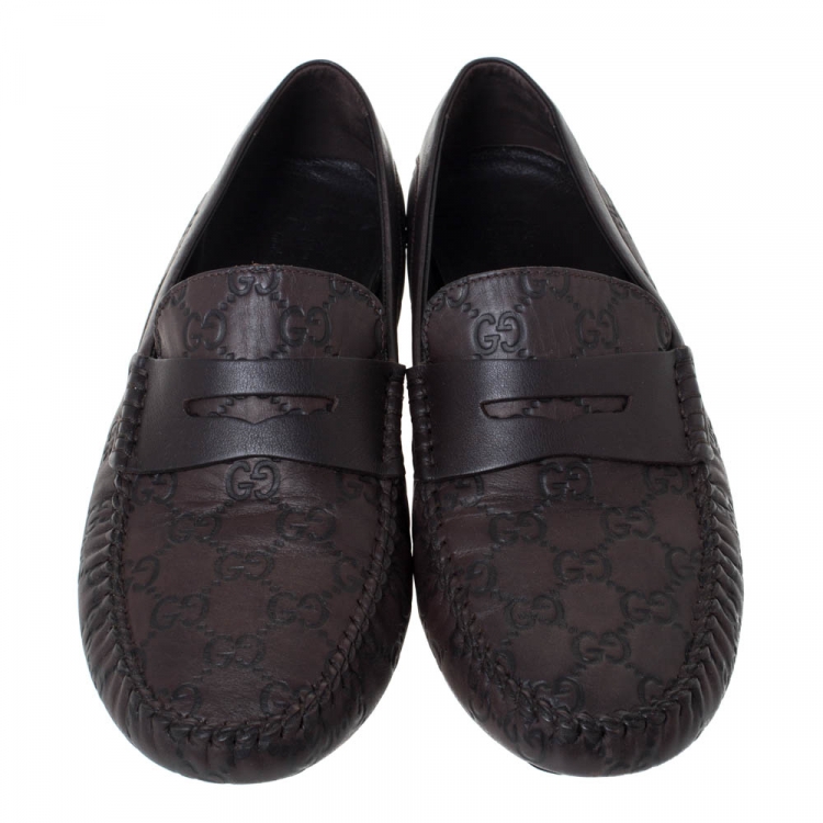 Pre Owned Gucci Dark Brown Guccissima Leather Penny Loafers Size 41