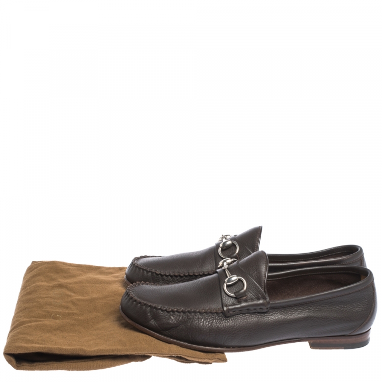 Pre Owned Gucci Brown Leather Horsebit Slip On Loafers Size 41