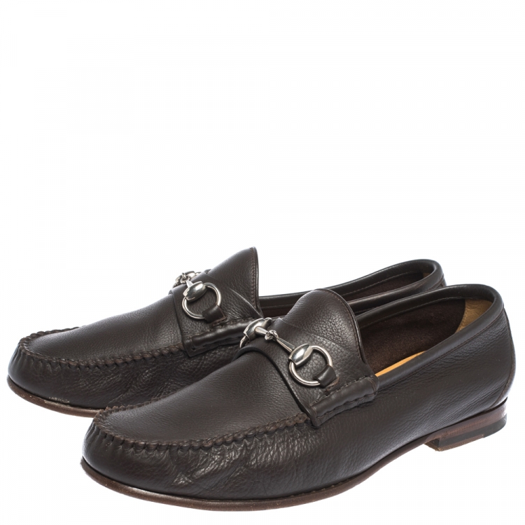 Pre Owned Gucci Brown Leather Horsebit Slip On Loafers Size 41