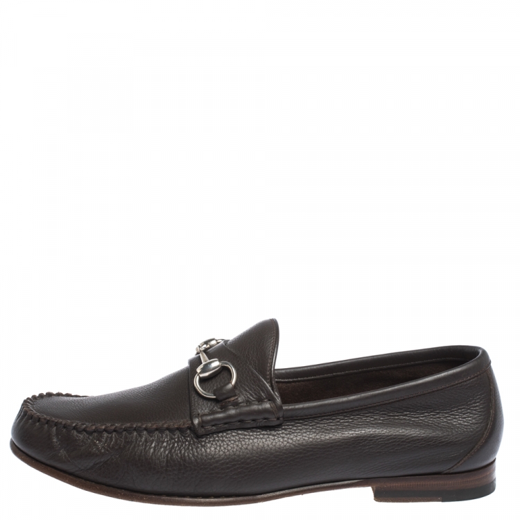 Pre Owned Gucci Brown Leather Horsebit Slip On Loafers Size 41