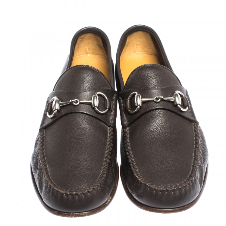 Pre Owned Gucci Brown Leather Horsebit Slip On Loafers Size 41