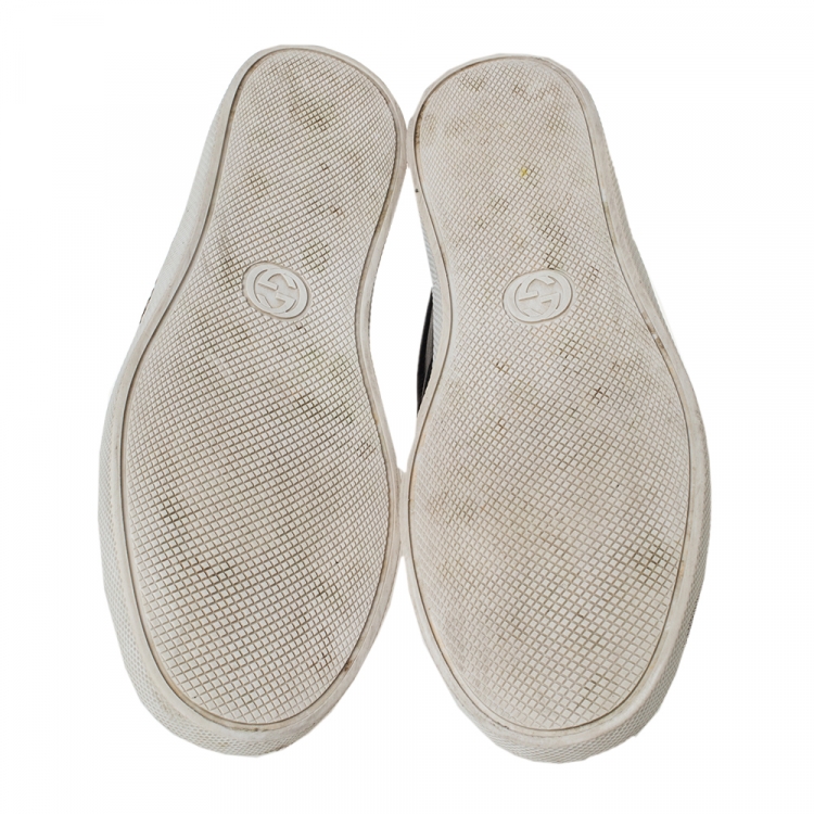 Pre Owned Gucci Black/Beige GG Supreme Canvas And Leather Tiger Slip On Sneakers Size 41.5