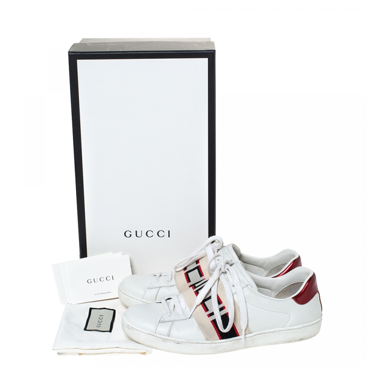 Pre Owned Gucci White Leather Ace Stripe Low Top Sneakers Size 40.5