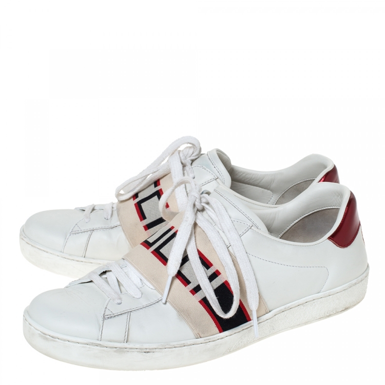 Pre Owned Gucci White Leather Ace Stripe Low Top Sneakers Size 40.5