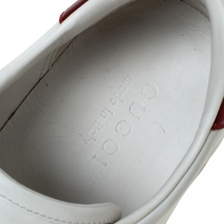 Pre Owned Gucci White Leather Ace Stripe Low Top Sneakers Size 40.5