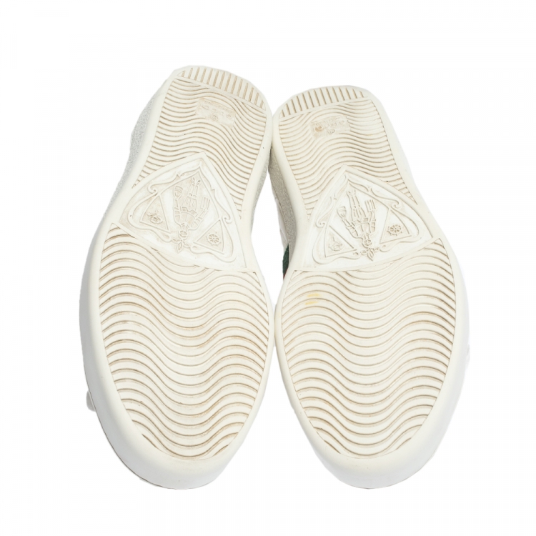 Pre Owned Gucci White Leather Ace Bee Web Low Top Sneakers Size 42