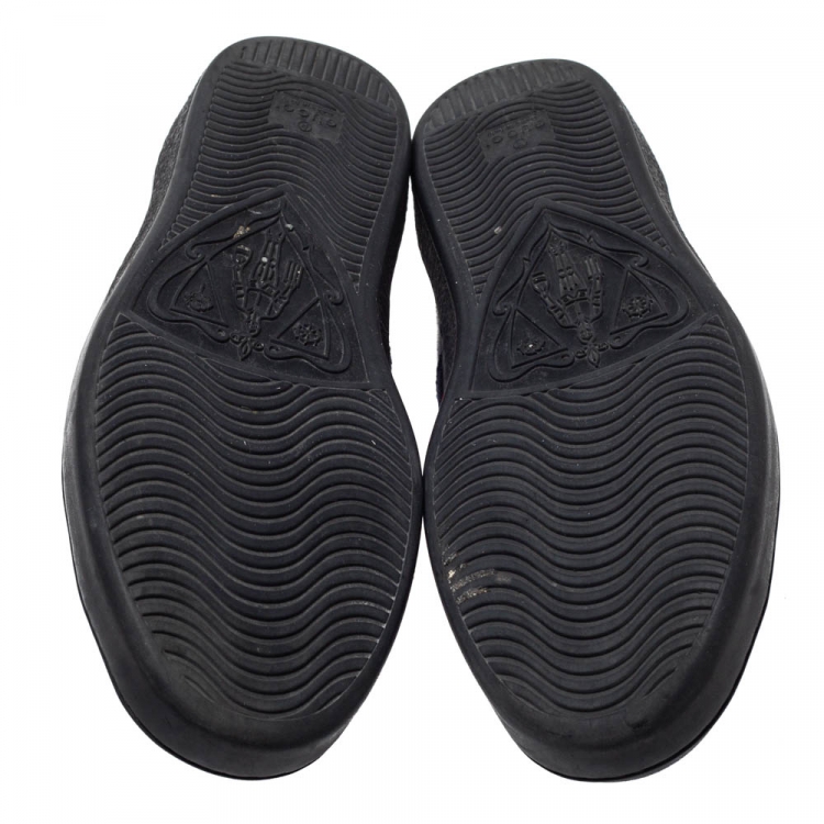 Pre Owned Gucci Black Leather Ace Web Bee Low Top Lace Up Sneakers Size 40.5