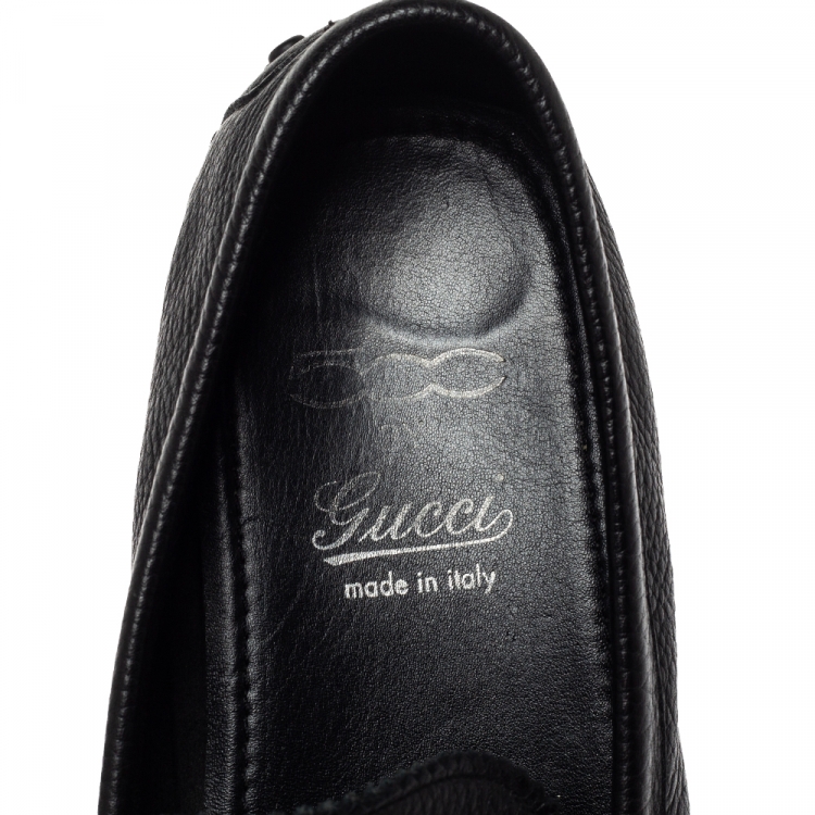 Pre Owned 500 By Gucci Black Leather Horsebit Web Detail Driver Loafers Size 45
