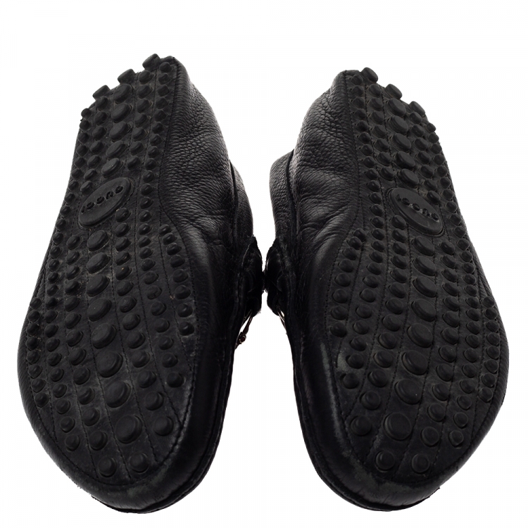Pre Owned 500 By Gucci Black Leather Horsebit Web Detail Driver Loafers Size 45