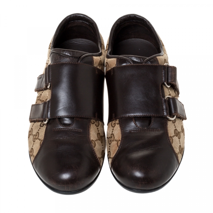 Pre Owned Gucci Brown Guccissima Canvas and Leather Velcro Sneakers Size 40
