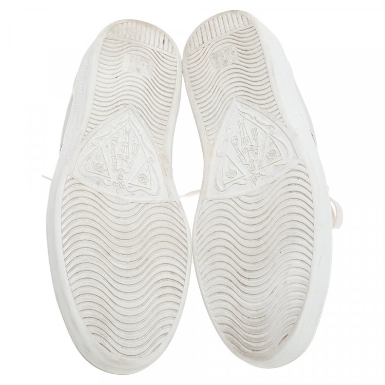 Pre Owned Gucci White Leather Ace Web Low Top Sneakers with Removable Patch Size 42