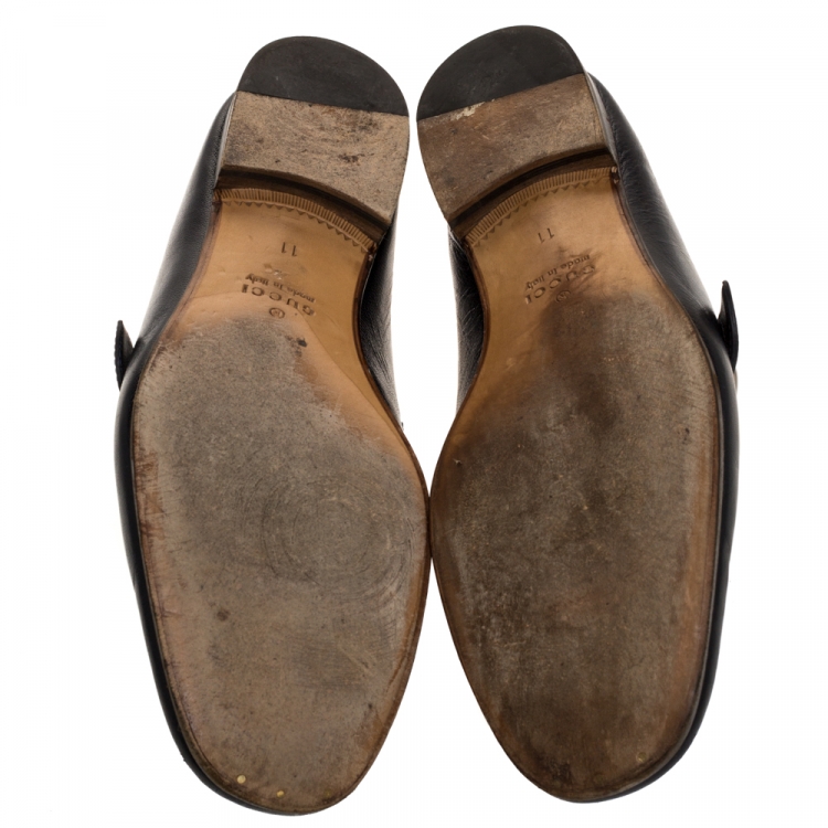 Pre Owned Gucci Blue Leather GG Logo Slip On Loafers Size 45