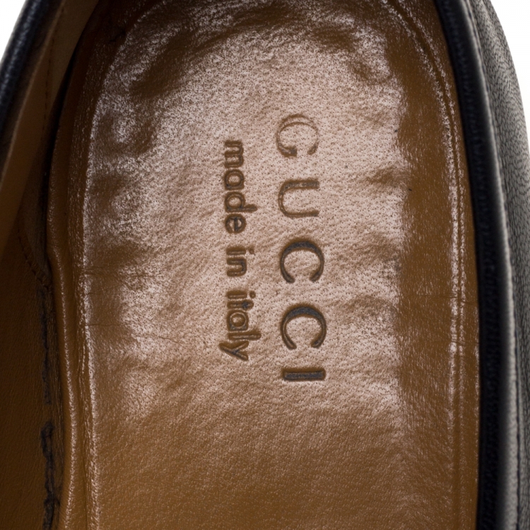 Pre Owned Gucci Blue Leather GG Logo Slip On Loafers Size 45