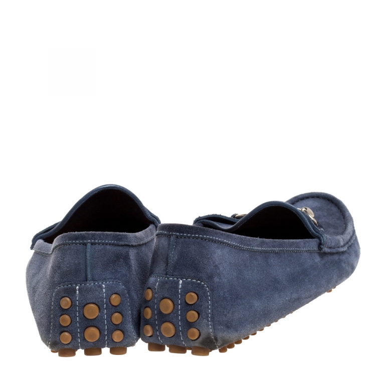 Pre Owned Gucci Blue Suede Horsebit Loafers Size 44