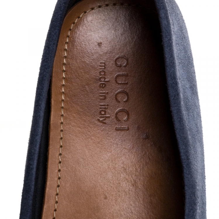 Pre Owned Gucci Blue Suede Horsebit Loafers Size 44