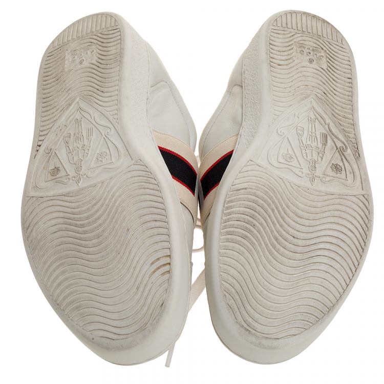 Pre Owned Gucci White Leather Ace Stripe Low Top Sneakers Size 39