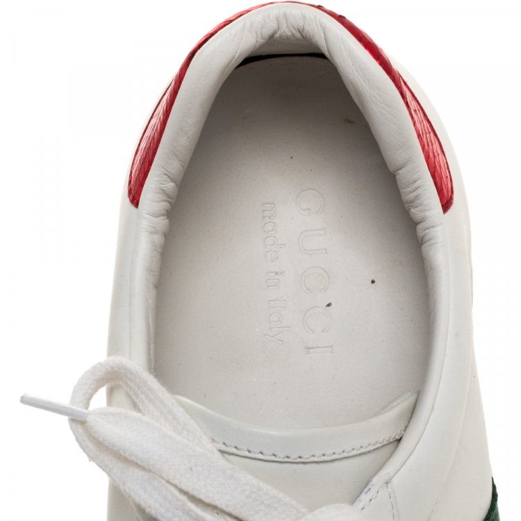 Pre Owned Gucci White Leather Ace Bee Web Detail Low Top Sneakers Size 42