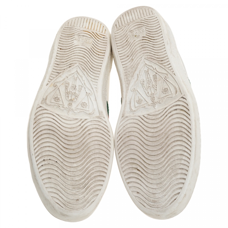 Pre Owned Gucci White Leather Ace Bee Web Detail Low Top Sneakers Size 42