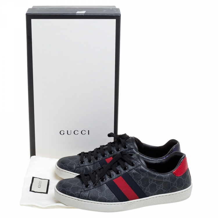 Pre Owned Gucci Grey GG Supreme Canvas Web Ace Low Top Sneakers Size 43.5