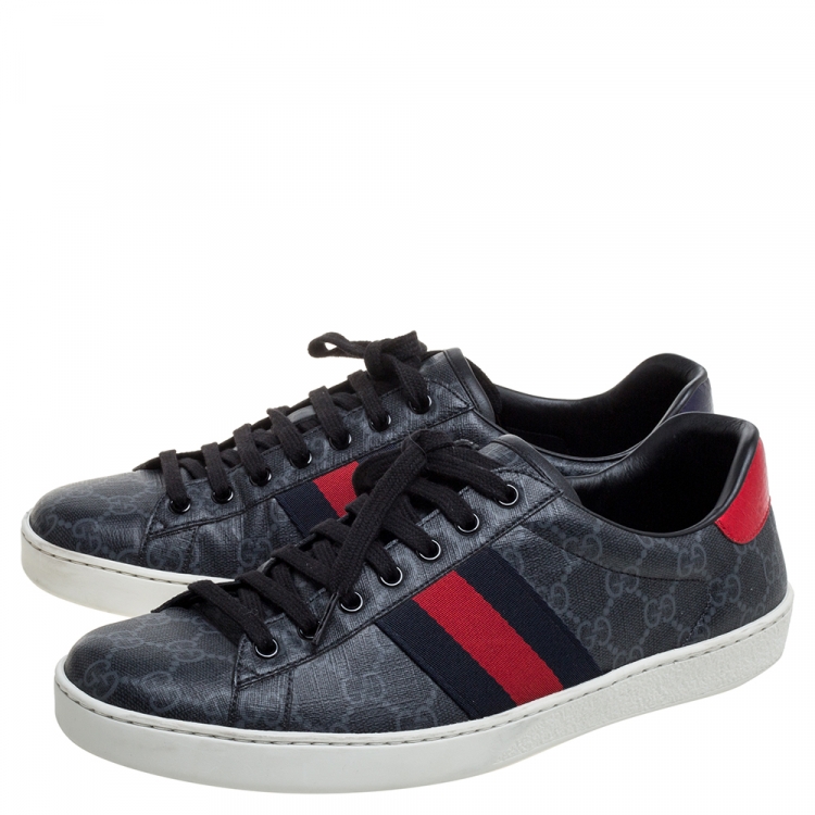 Pre Owned Gucci Grey GG Supreme Canvas Web Ace Low Top Sneakers Size 43.5