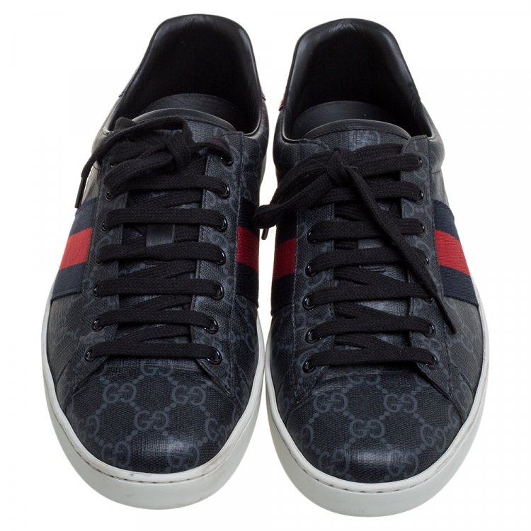 Pre Owned Gucci Grey GG Supreme Canvas Web Ace Low Top Sneakers Size 43.5