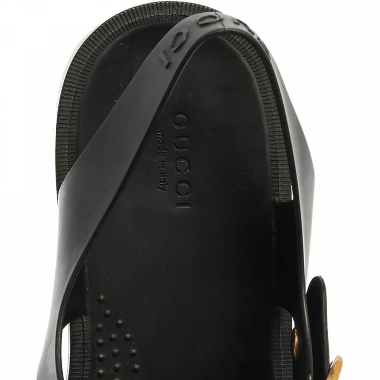 Pre Owned Gucci Black Rubber Marmont And Tiger Embellished Buckle Strap Sandals Size 43