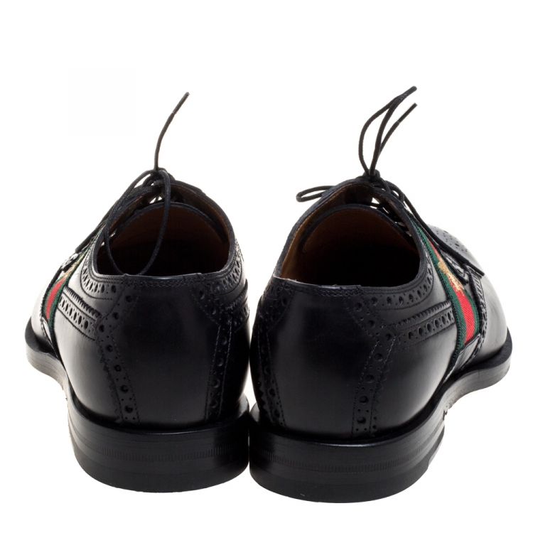 Pre Owned Gucci Black Brogue Leather Bee Web Detail Lace Up Derby Size 42