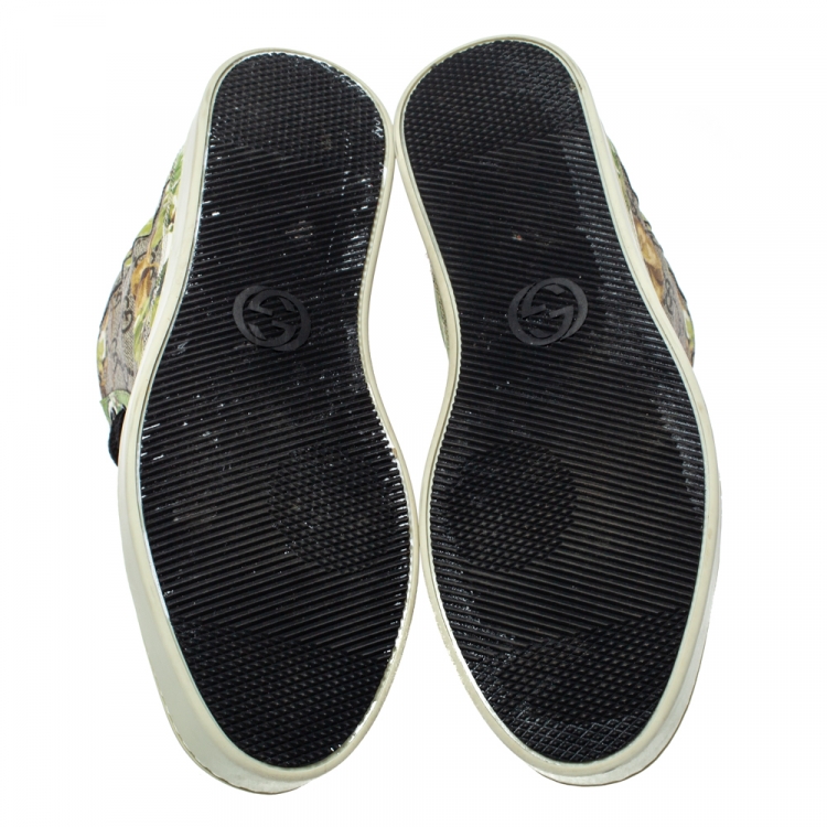 Pre Owned Gucci Beige/Green Blooms Printed GG Canvas High Top Sneakers Size 44