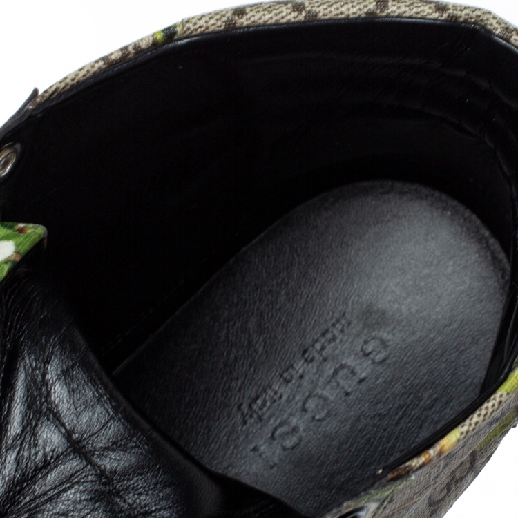 Pre Owned Gucci Beige/Green Blooms Printed GG Canvas High Top Sneakers Size 44