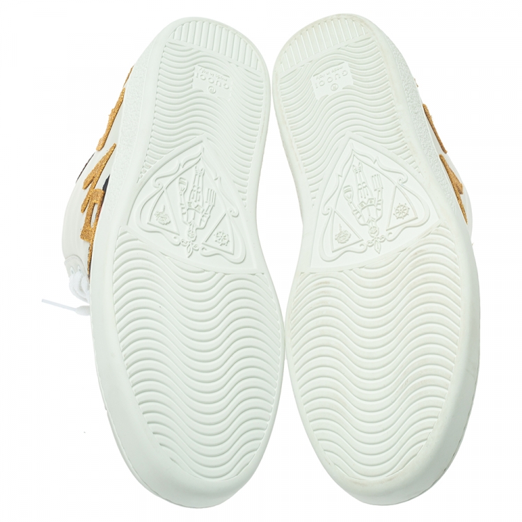 Pre Owned Gucci White Leather Ace Loved High-Top Sneakers Size 42.5