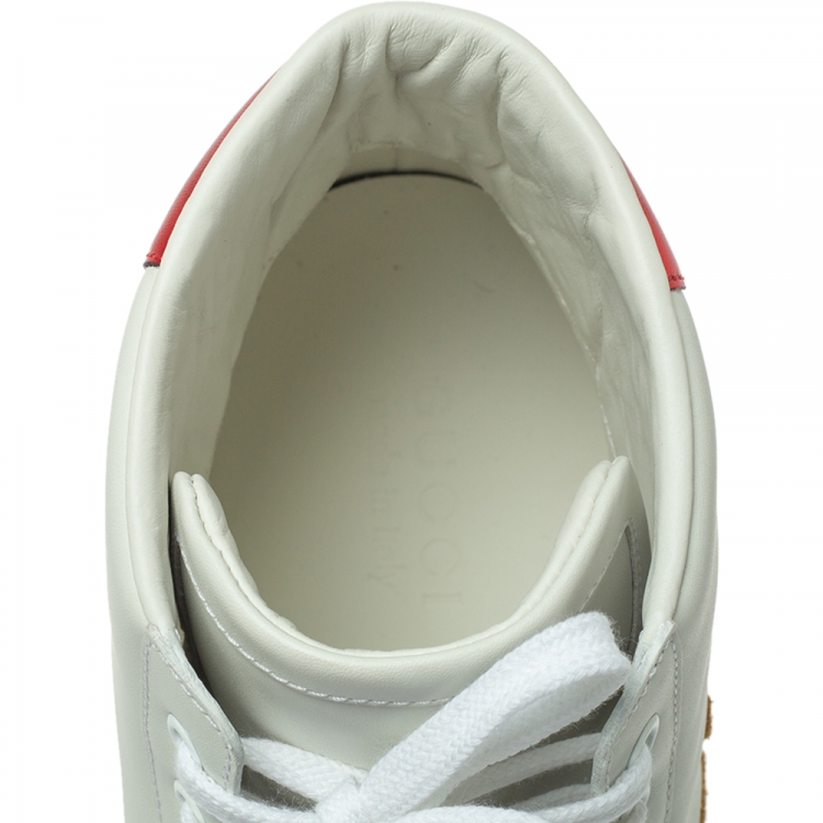 Pre Owned Gucci White Leather Ace Loved High-Top Sneakers Size 42.5
