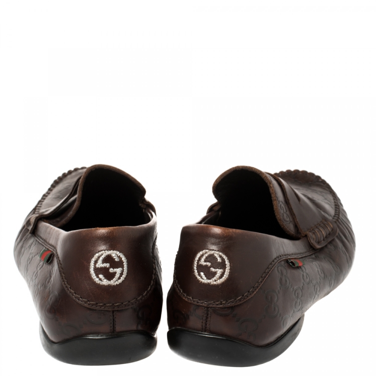 Pre Owned Gucci Dark Brown Guccissima Leather Penny Loafers Size 42.5