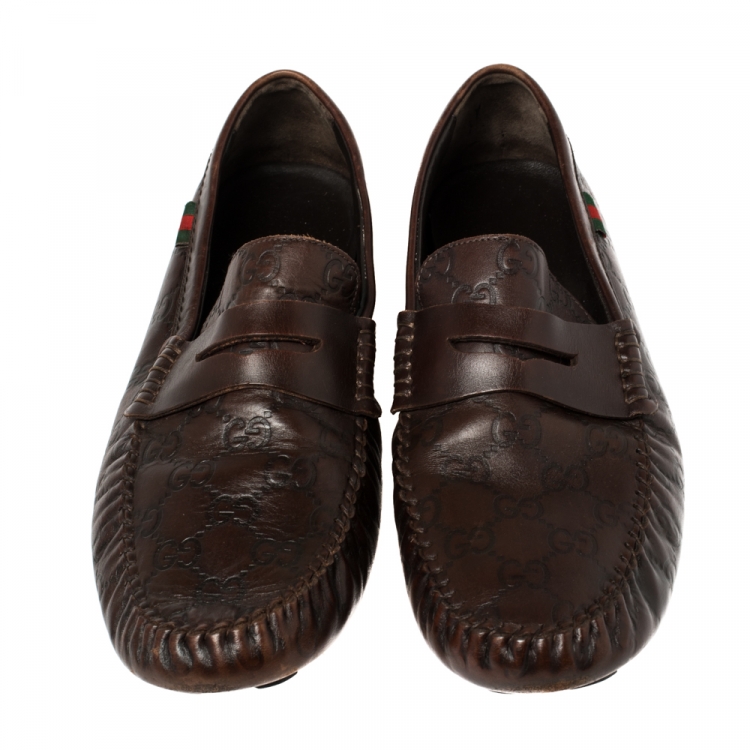 Pre Owned Gucci Dark Brown Guccissima Leather Penny Loafers Size 42.5