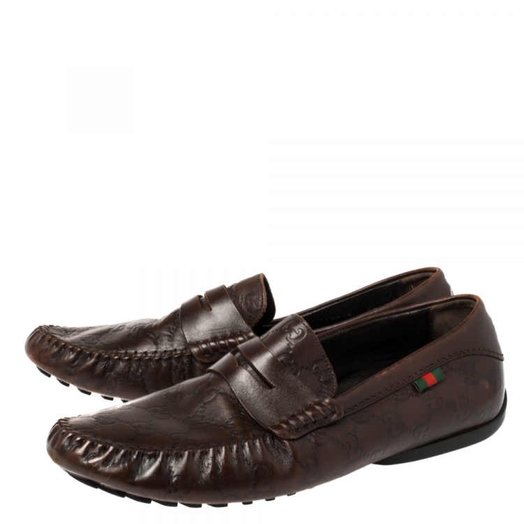 Pre Owned Gucci Dark Brown Guccissima Leather Penny Loafers Size 42.5