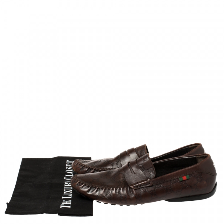 Pre Owned Gucci Dark Brown Guccissima Leather Penny Loafers Size 42.5