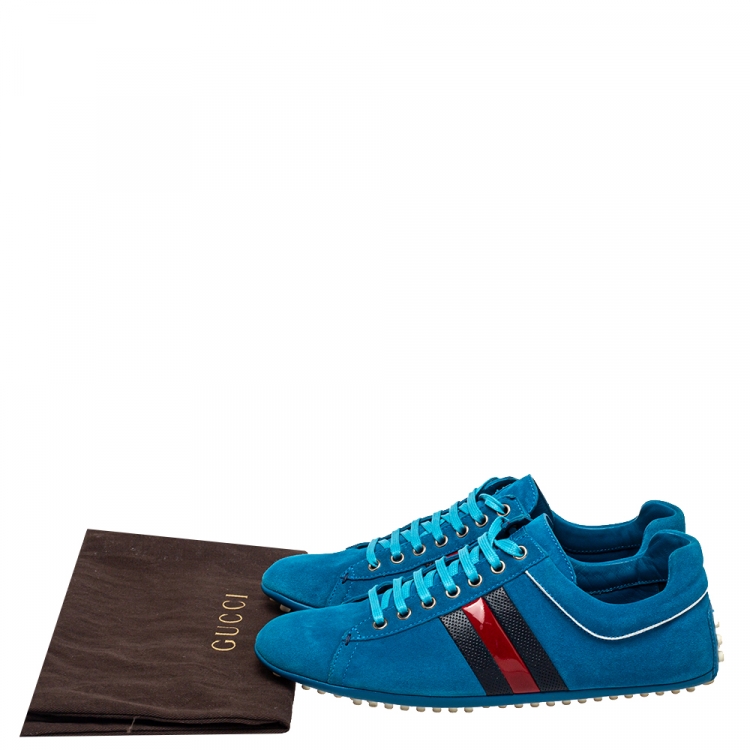 Pre Owned Gucci Blue Suede Web Detail Low Top Sneakers Size 41.5