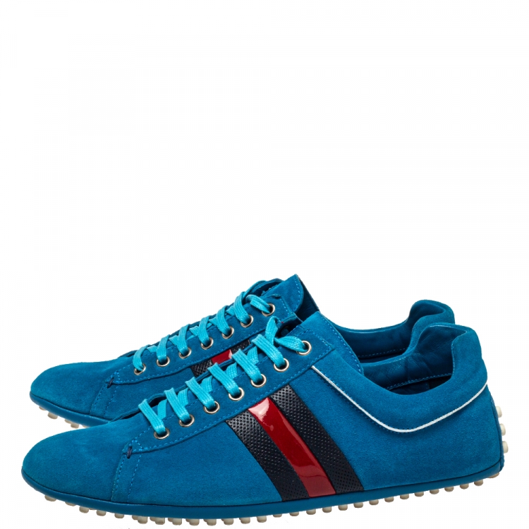 Pre Owned Gucci Blue Suede Web Detail Low Top Sneakers Size 41.5