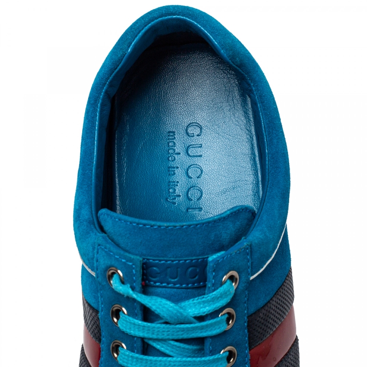 Pre Owned Gucci Blue Suede Web Detail Low Top Sneakers Size 41.5