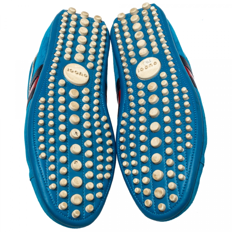 Pre Owned Gucci Blue Suede Web Detail Low Top Sneakers Size 41.5