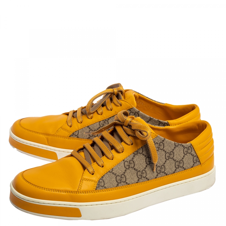 Pre Owned Gucci Yellow/Beige GG Canvas and Leather Low Top Sneakers Size 44
