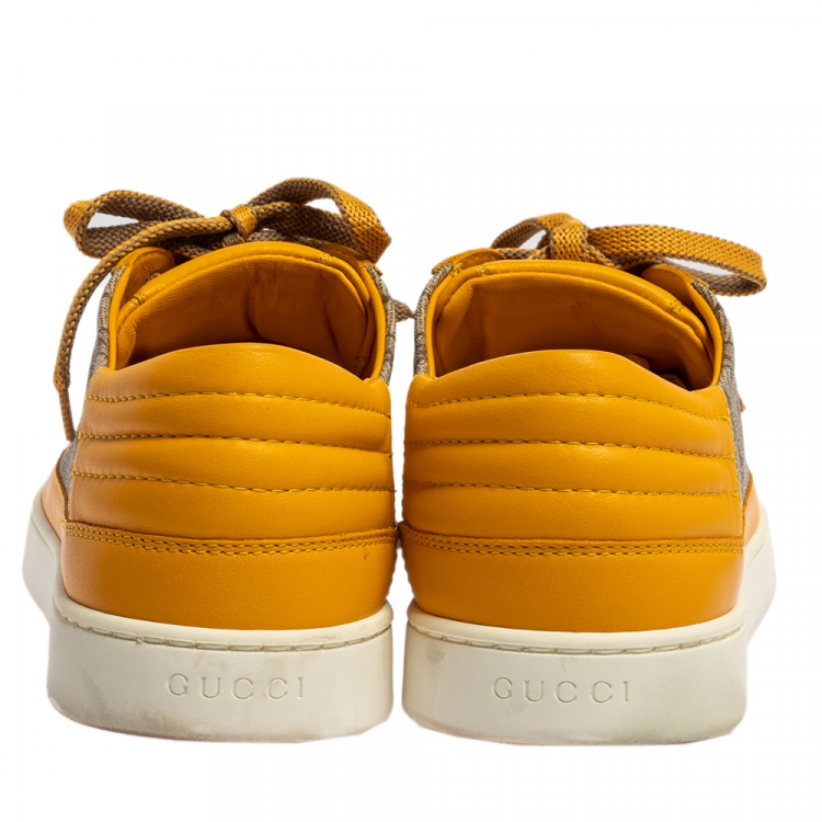 Pre Owned Gucci Yellow/Beige GG Canvas and Leather Low Top Sneakers Size 44