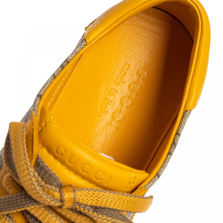 Pre Owned Gucci Yellow/Beige GG Canvas and Leather Low Top Sneakers Size 44