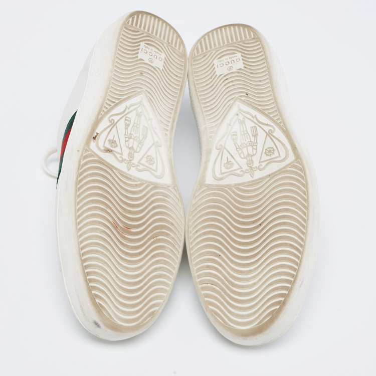 Pre Owned Gucci White Leather And Crocodile Ace Web Low Sneakers Size 41.5