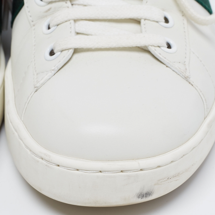 Pre Owned Gucci White Leather And Crocodile Ace Web Low Sneakers Size 41.5