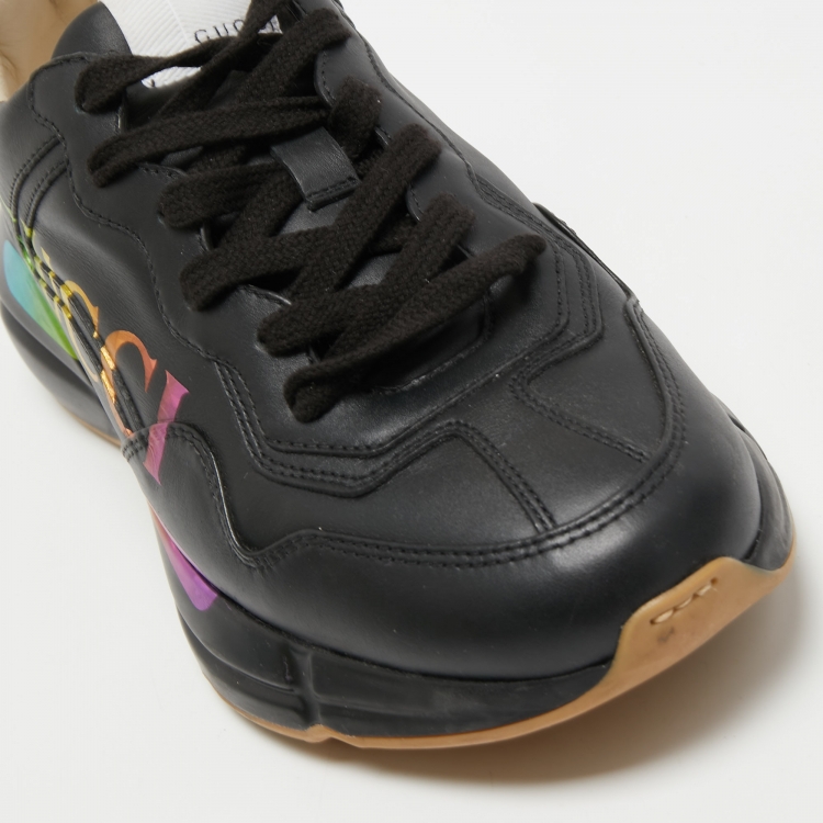 Pre Owned Gucci Black Leather Rhyton Sneakers Size 40.5