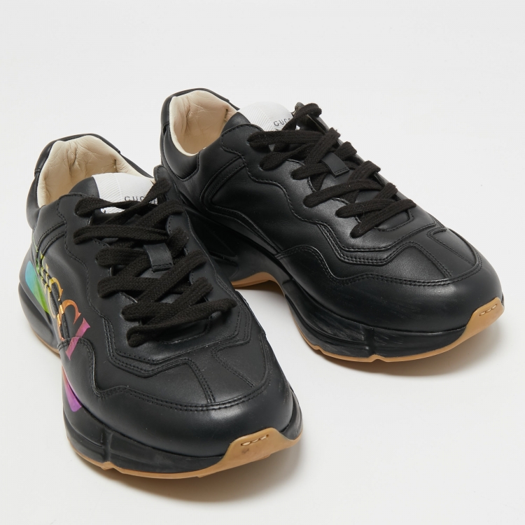 Pre Owned Gucci Black Leather Rhyton Sneakers Size 40.5