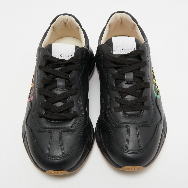 Pre Owned Gucci Black Leather Rhyton Sneakers Size 40.5