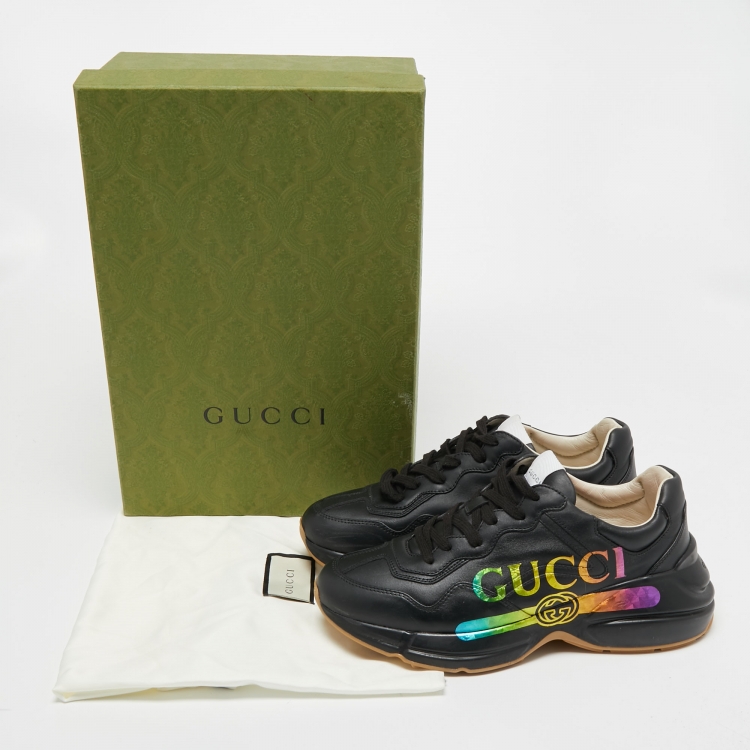Pre Owned Gucci Black Leather Rhyton Sneakers Size 40.5