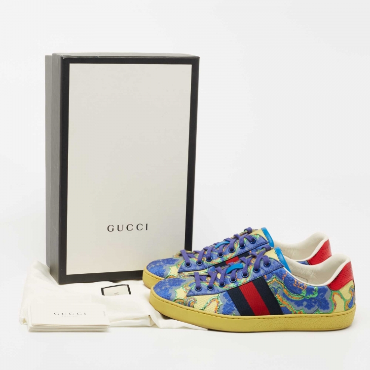 Pre Owned Gucci Multicolor Brocade Fabric Printed Ace Sneakers Size 40.5